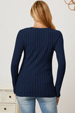 Ribbed V-Neck Long Sleeve T-Shirt