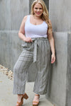 Find Your Path Full Size Paperbag Waist Striped Culotte Pants