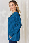 Ribbed Half Button Long Sleeve T-Shirt