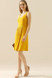 Round Neck Ruched Sleeveless Dress with Pockets