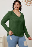 Ribbed V-Neck Long Sleeve T-Shirt