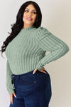 Ribbed Mock Neck Puff Sleeve T-Shirt