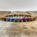 Galaxy Jasper & Light Sandalwood Mala Beaded Bracelet