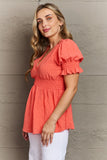 Whimsical Wonders Full Size V-Neck Puff Sleeve Button Down Top