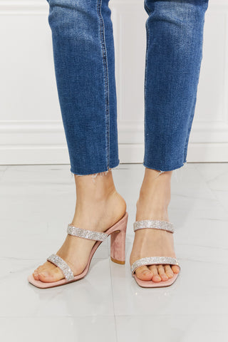 Leave A Little Sparkle Rhinestone Block Heel Sandal in Pink