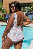 Swim Full Size Float On Ruffle Faux Wrap One-Piece in Roses Off-White