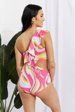 Vitamin C Asymmetric Cutout Ruffle Swimsuit in Pink