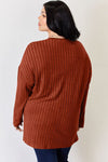 Ribbed Half Button Long Sleeve High-Low T-Shirt