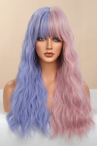 Full-Machine Wigs Synthetic Long Wave 26" in Blue/Pink Split Dye