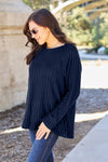 Ribbed Round Neck Long Sleeve Knit Top