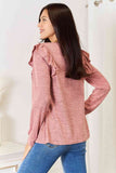 Square Neck Ruffle Shoulder Long Sleeve T-Shirt