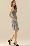 Round Neck Ruched Sleeveless Dress with Pockets